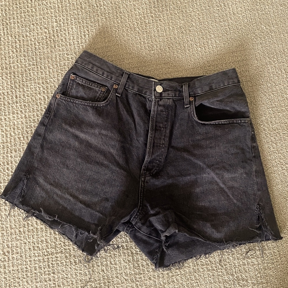 Agolde Black High-Rise Distressed Denim Shorts